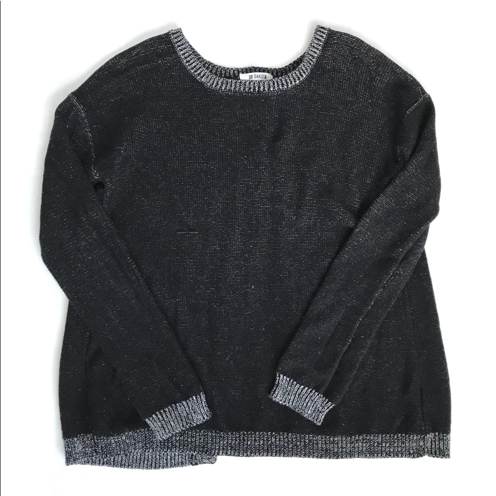 BB Dakota Heather Black Split Back Crewneck Sweater 100% Cotton Sz Small